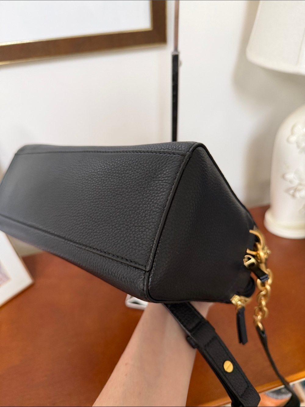 Tory Burch Black Pebbled Leather Satchel with Gold Hardware - Picture 14 of 15